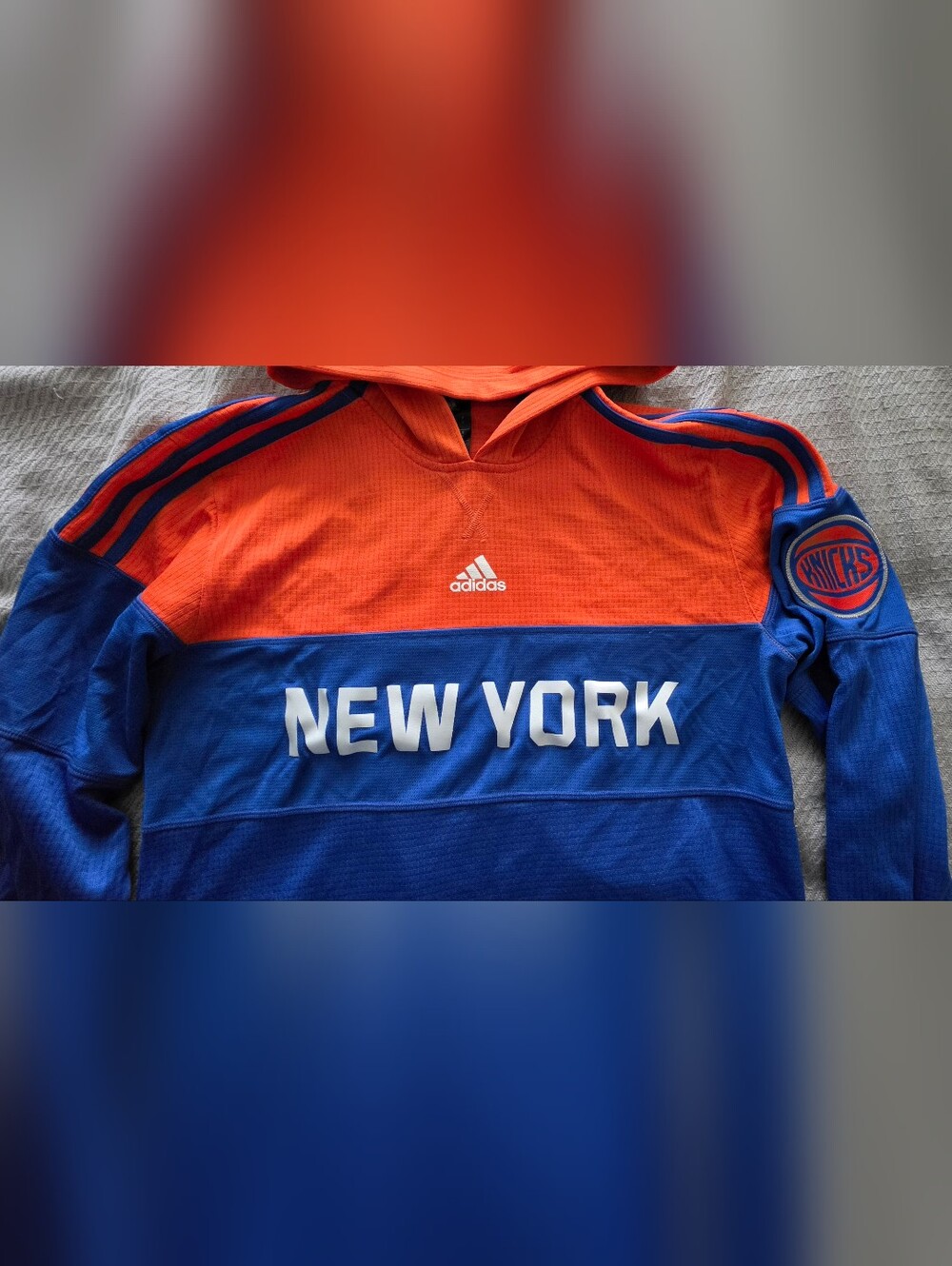 adidas Men’s Orange and Blue 'New York' Crewneck Hoodie